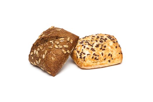 Ciabatta, Italian bread is studded with seeds, isolated on a white background