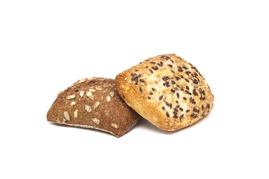 Ciabatta, Italian bread is studded with seeds, isolated on a white background