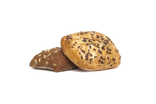 Ciabatta, Italian bread is studded with seeds, isolated on a white background