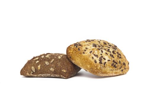 Ciabatta, Italian bread is studded with seeds, isolated on a white background