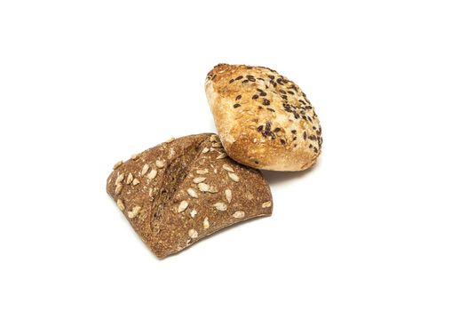 Ciabatta, Italian bread is studded with seeds, isolated on a white background