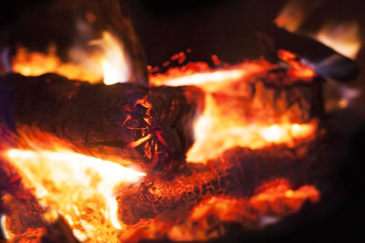fire in fireplace closeup