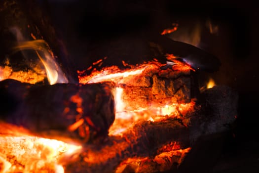 fire in fireplace closeup