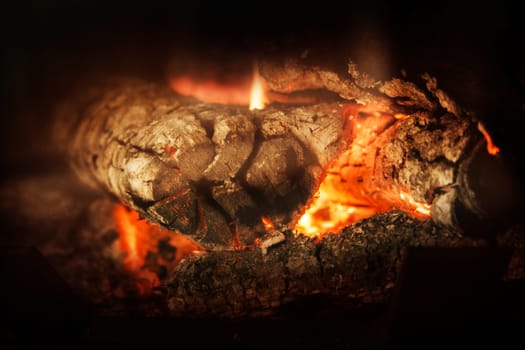 fire in fireplace closeup