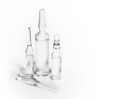 Medical ampoules drugs, medication isolated on white background