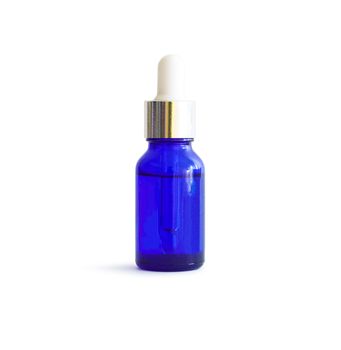 Dropper Bottle. Blue conteiner isolated on white background. With clipping path
