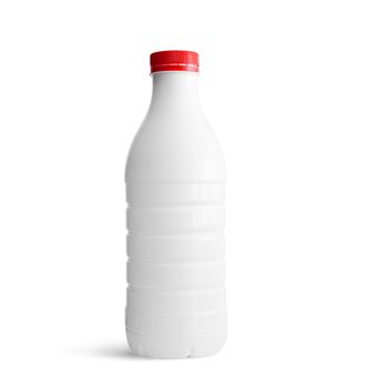 White plastic bottle with red cap isolated on white background. With clipping path