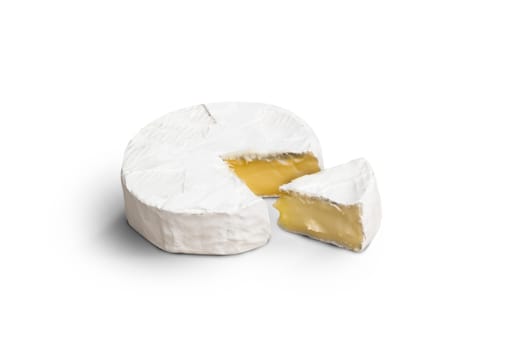 Fresh slice Camembert cheese natural on white background. With clipping path