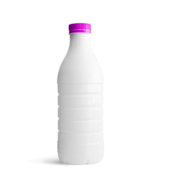White plastic bottle with violet cap isolated on white background. With clipping path