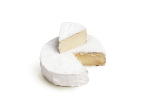 Fresh slice Camembert cheese natural on white background. With clipping path
