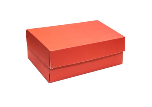 Empty Red Cardboard box with opened lid isolated on white background. With clipping path.