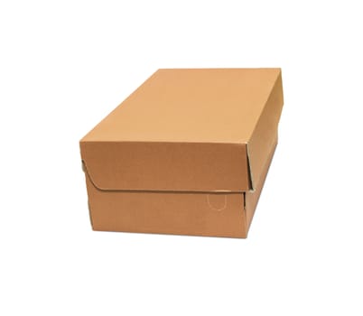 Empty brown Cardboard box with opened lid isolated on white background.
