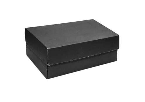 Empty Black Cardboard box with opened lid isolated on white background. With clipping path.