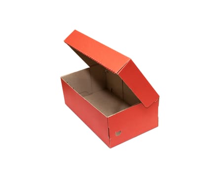 Empty Red Cardboard box with opened lid isolated on white background. With clipping path.