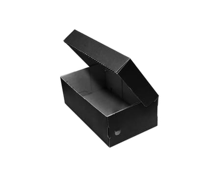 Empty black Cardboard box with opened lid isolated on white background. With clipping path.