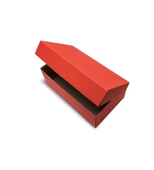 Empty Red Cardboard box with opened lid isolated on white background. With clipping path.