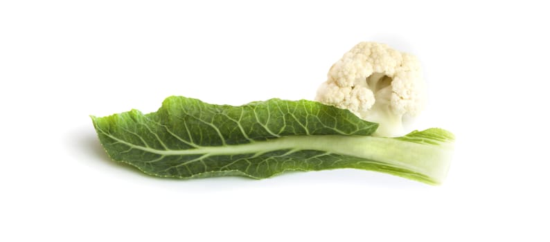 Cabbage, cauliflower green leaves. Isolated on white background