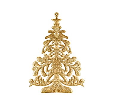 Gold decoration Christmas New Year Beautiful Pine, spruce, isolated on white background.