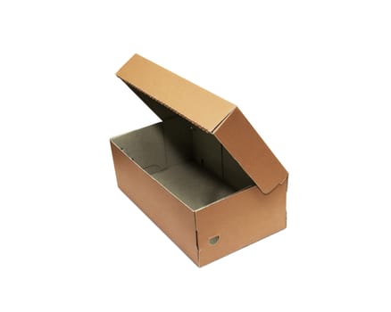 Empty brown Cardboard box with opened lid isolated on white background. With clipping path.