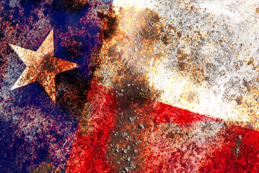 Grunge Texas USA flag on rusty metal background texture