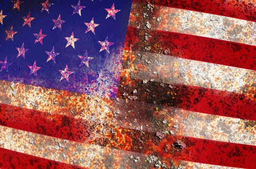 USA flag on rusty metal background texture