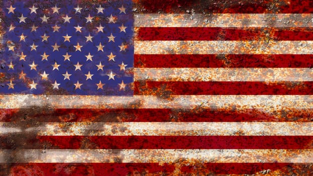USA flag on rusty metal background texture