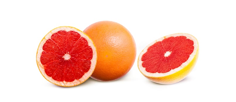 Grapefruit fresh fruit slices. Isolated on white background