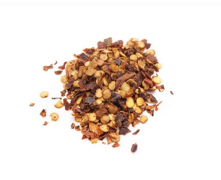 Red hot chili flakes, isolated on white background