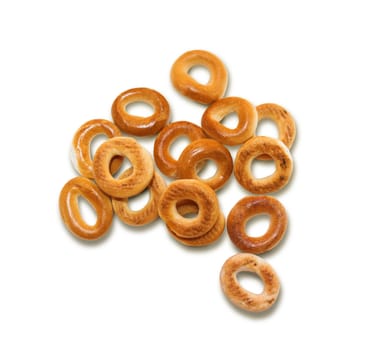 Small bagels, small rolls isolated on a white background.