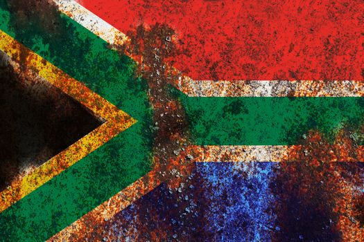 Grunge South Africa flag on rusty metal background texture