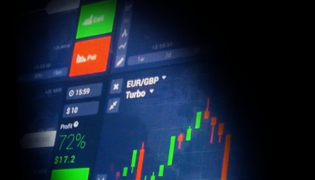 Stock market chart, Stock market data in blue on LED display concept