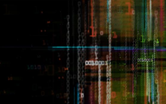 Digital binary data and electronic circuit board. Cyber security concept background.