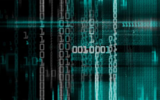 Digital binary data and electronic circuit board. Cyber security concept background.