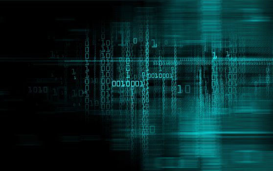 Digital binary data and electronic circuit board. Cyber security concept background.