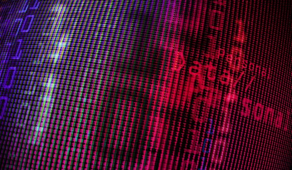 Digital binary data on computer monitor screen. Close-up with small depth resolution