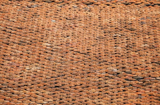 Roof of a house covered with old red tiling