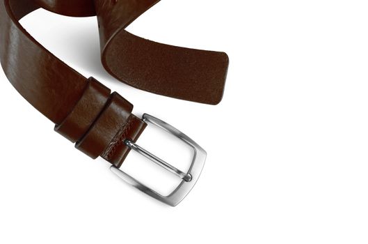 Brown men's leather belt isolated on white background. With clipping path.