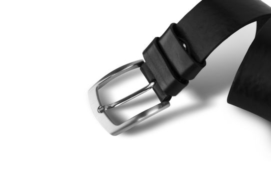 Black men's leather belt isolated on white background. With clipping path.