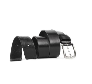 Black men's leather belt isolated on white background.