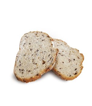 Sliced rye bread with linseed isolated on white background. With clipping path