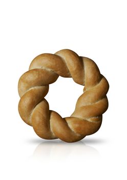Braided round bread on white background. With clipping path