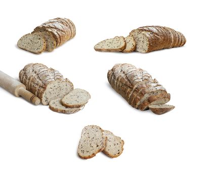 Set bread with linseed isolated on white background. With clipping path