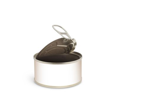 Open Aluminium Food can isolated on white background. With clipping path.