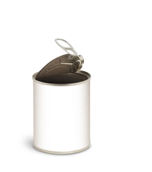 Opened metal can isolated over white background