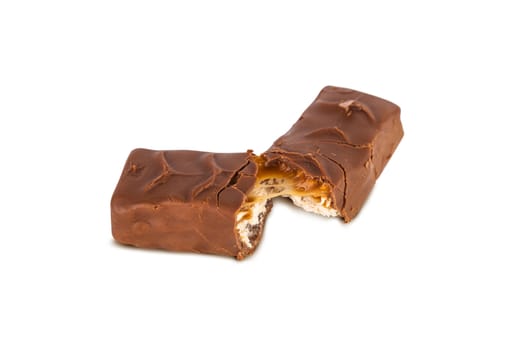 Closeup of chocolate bar isolated on white background. With clipping path