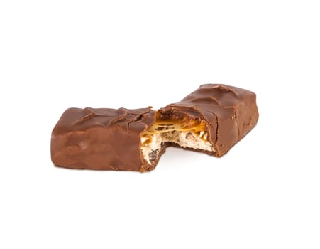 Closeup of chocolate bar isolated on white background. With clipping path