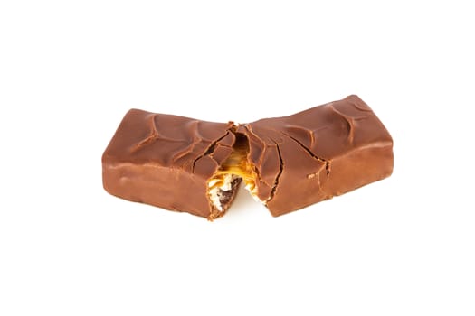 Closeup of chocolate bar isolated on white background. With clipping path