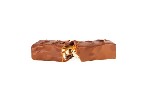 Closeup of chocolate bar isolated on white background. With clipping path