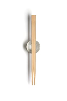 Wooden Asian chopsticks isolated on white background