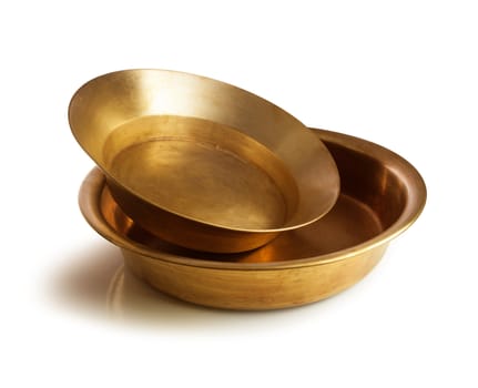 two empty copper trays on a white background. With clipping path